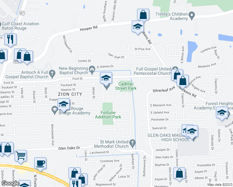 map of restaurants, bars, coffee shops, grocery stores, and more near 11054 Cadillac Street in Baton Rouge