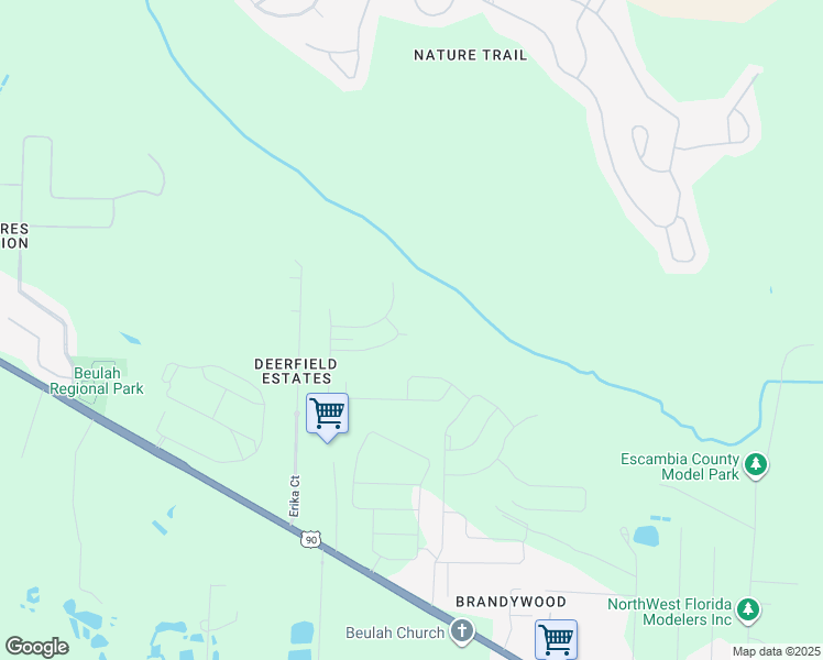 map of restaurants, bars, coffee shops, grocery stores, and more near 4118 Erika Court in Pensacola