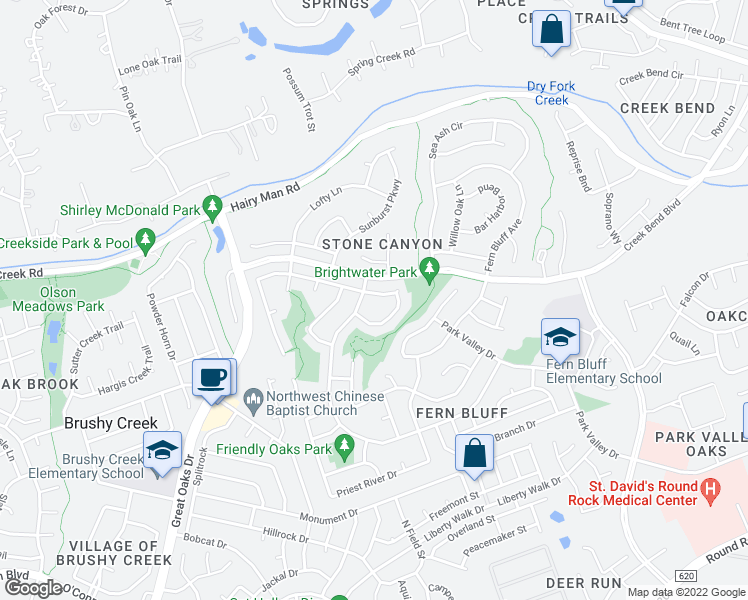 map of restaurants, bars, coffee shops, grocery stores, and more near 9002 Magic Mountain Lane in Round Rock