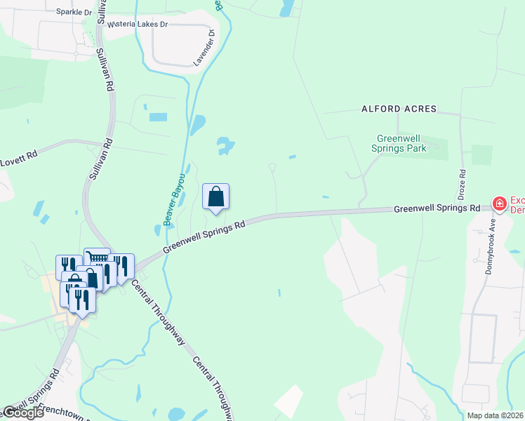 map of restaurants, bars, coffee shops, grocery stores, and more near 15445 Greenwell Springs Road in Central