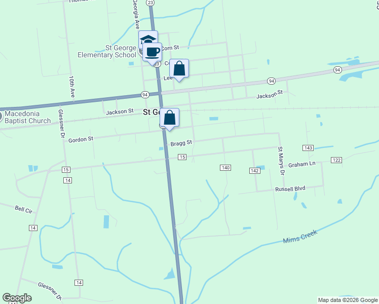 map of restaurants, bars, coffee shops, grocery stores, and more near 777 Wheeler Street in Saint George