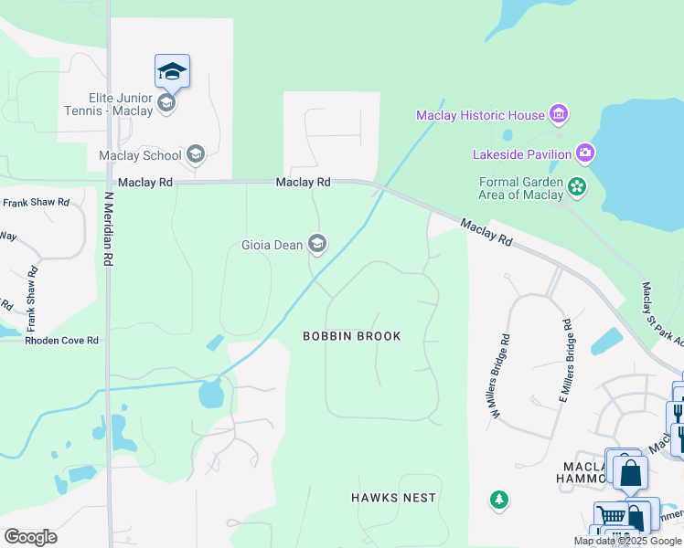 map of restaurants, bars, coffee shops, grocery stores, and more near 3754 Bobbin Brook Circle in Tallahassee