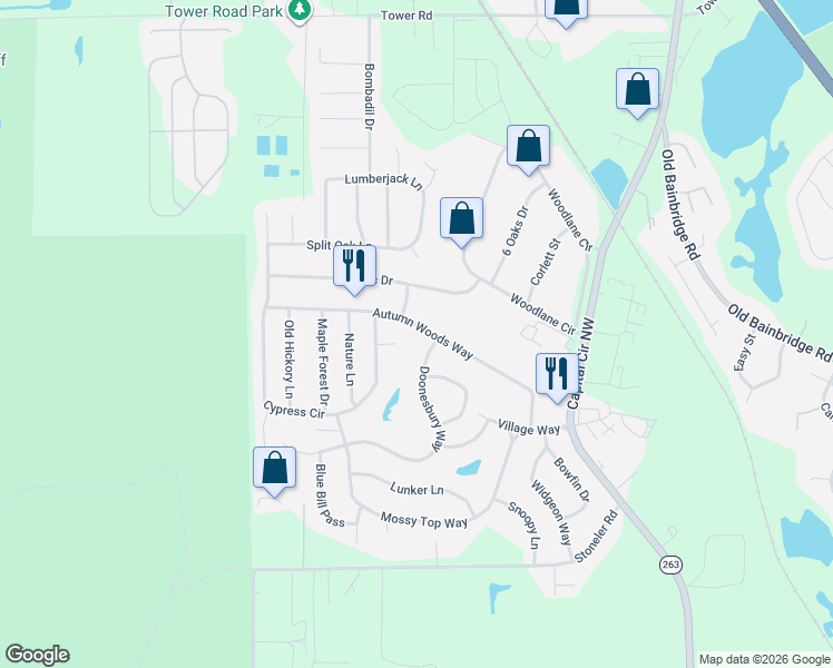 map of restaurants, bars, coffee shops, grocery stores, and more near 5635 Doonesbury Way in Tallahassee