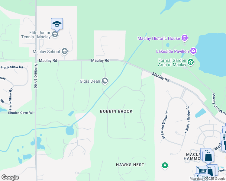 map of restaurants, bars, coffee shops, grocery stores, and more near 3727 Bobbin Brook Way in Tallahassee