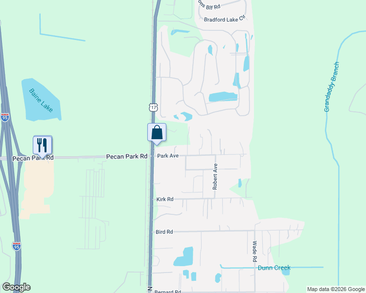 map of restaurants, bars, coffee shops, grocery stores, and more near 15417 Norman Avenue in Jacksonville