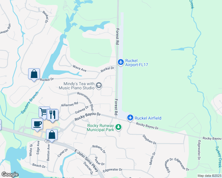 map of restaurants, bars, coffee shops, grocery stores, and more near 4 Derby Downs Circle in Niceville