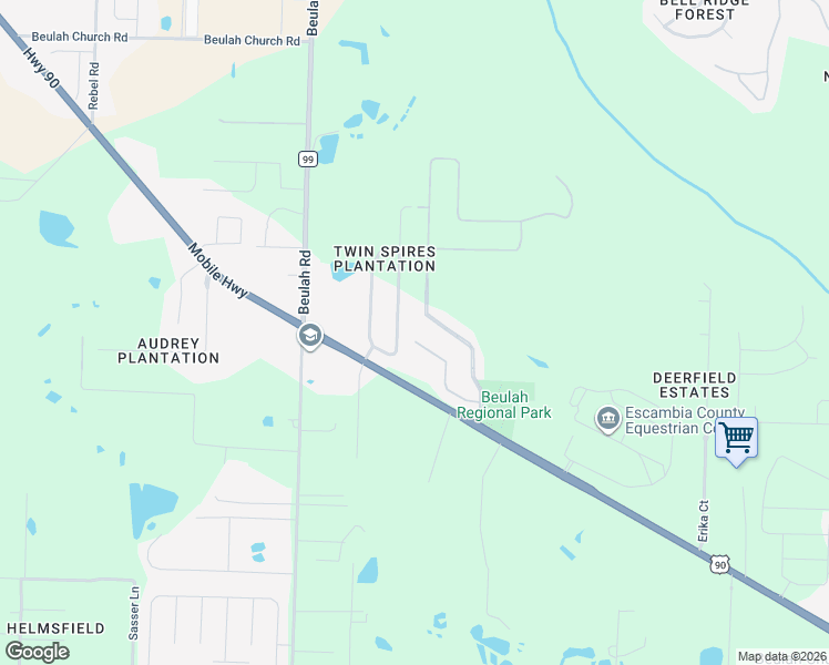 map of restaurants, bars, coffee shops, grocery stores, and more near 6044 Huntington Creek Boulevard in Pensacola