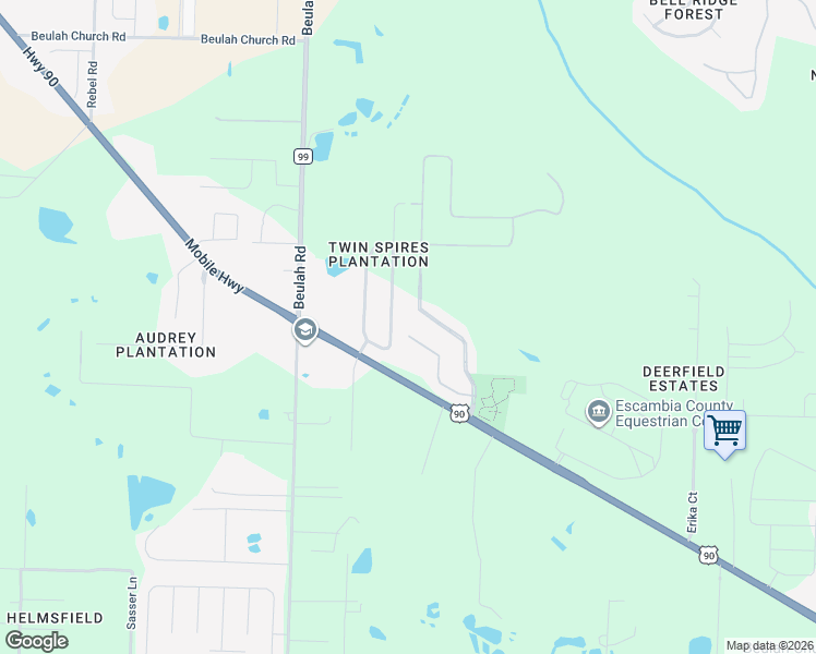 map of restaurants, bars, coffee shops, grocery stores, and more near 6044 Huntington Creek Boulevard in Pensacola