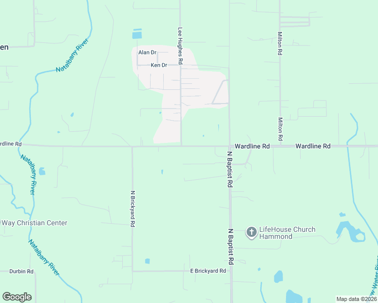 map of restaurants, bars, coffee shops, grocery stores, and more near 11548 Wardline Road in Hammond