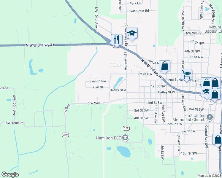 map of restaurants, bars, coffee shops, grocery stores, and more near 159 Robin Avenue in Jasper