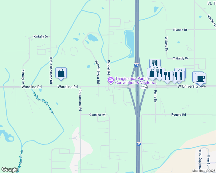 map of restaurants, bars, coffee shops, grocery stores, and more near 13120 Wardline Road in Hammond