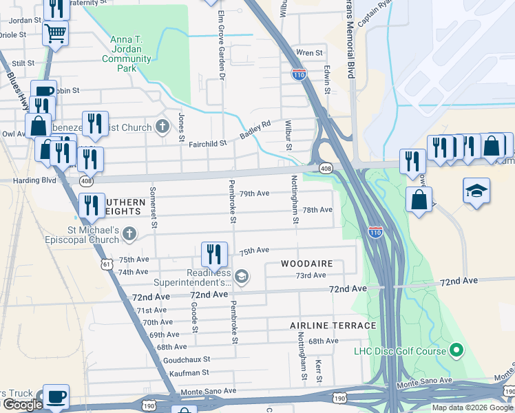 map of restaurants, bars, coffee shops, grocery stores, and more near 2533 78th Ave in Baton Rouge