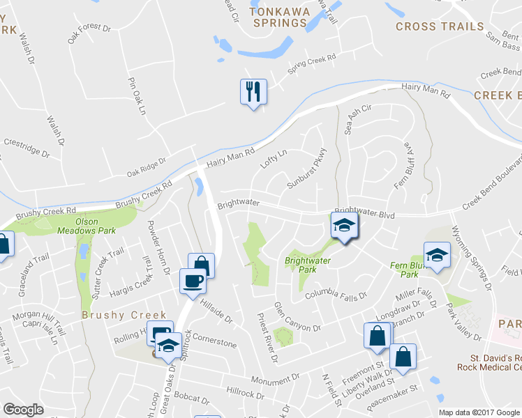 map of restaurants, bars, coffee shops, grocery stores, and more near 7204 West Magic Mountain Lane in Round Rock