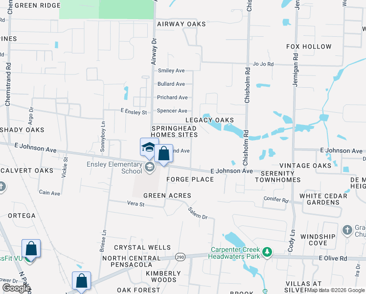 map of restaurants, bars, coffee shops, grocery stores, and more near 670 Cleveland Avenue in Pensacola