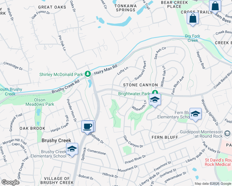 map of restaurants, bars, coffee shops, grocery stores, and more near 7206 West Magic Mountain Lane in Round Rock