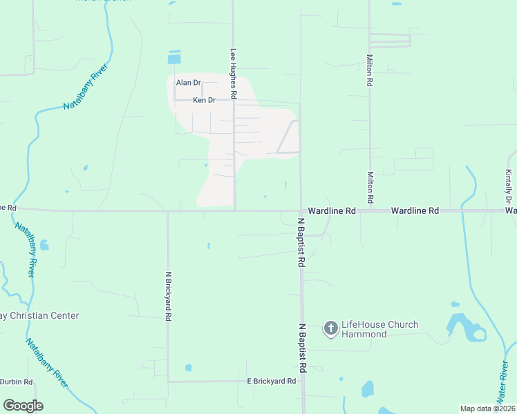 map of restaurants, bars, coffee shops, grocery stores, and more near 11548 Wardline Road in Hammond