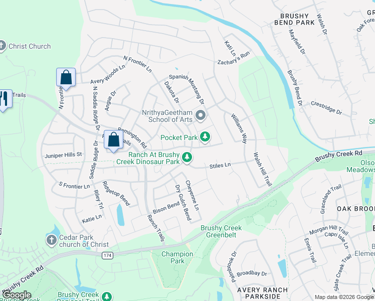 map of restaurants, bars, coffee shops, grocery stores, and more near 4206 Percheron Bend in Cedar Park