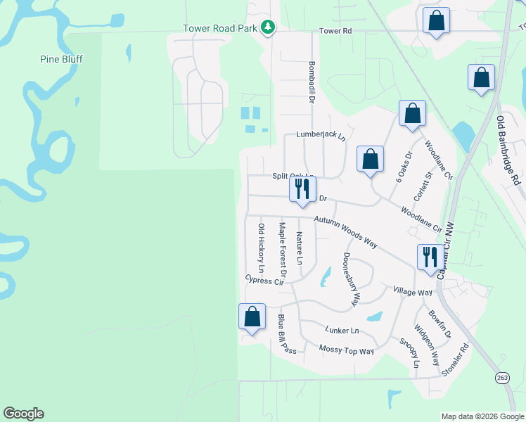 map of restaurants, bars, coffee shops, grocery stores, and more near 5788 Cypress Circle in Tallahassee