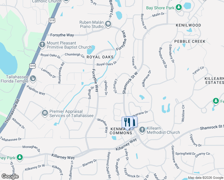 map of restaurants, bars, coffee shops, grocery stores, and more near 3711 Lifford Circle in Tallahassee