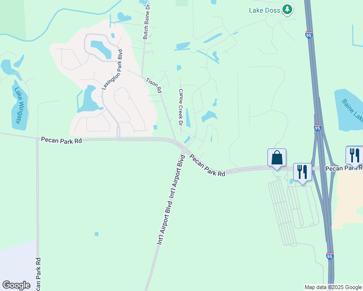 map of restaurants, bars, coffee shops, grocery stores, and more near 15702 Canoe Creek Drive in Jacksonville