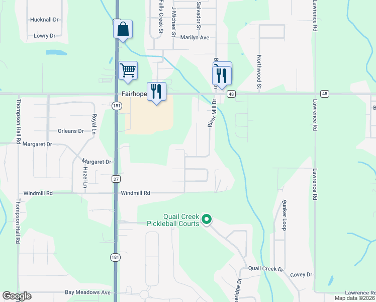 map of restaurants, bars, coffee shops, grocery stores, and more near 10379 Eleanor Court in Fairhope