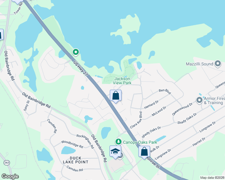 map of restaurants, bars, coffee shops, grocery stores, and more near 2658 Clara Kee Boulevard in Tallahassee