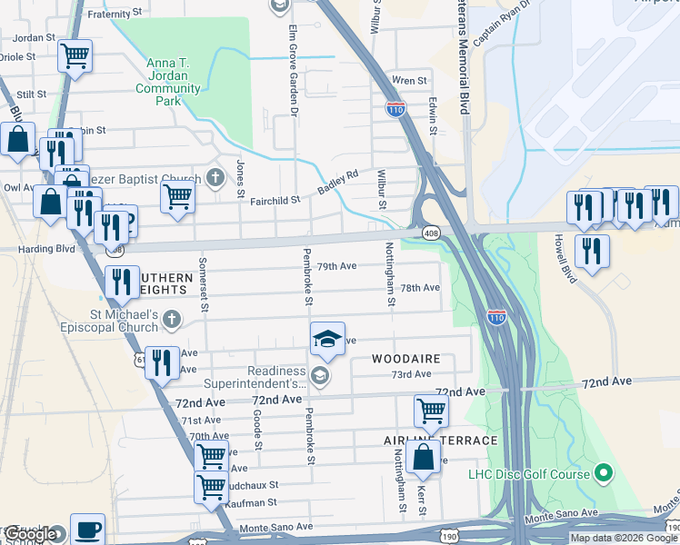 map of restaurants, bars, coffee shops, grocery stores, and more near 2533 78th Avenue in Baton Rouge