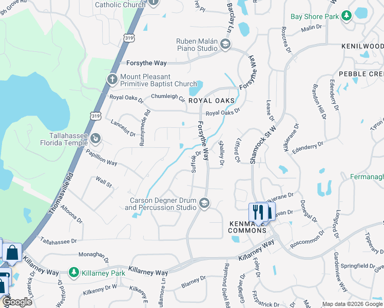map of restaurants, bars, coffee shops, grocery stores, and more near 3770 Suffolk Drive in Tallahassee
