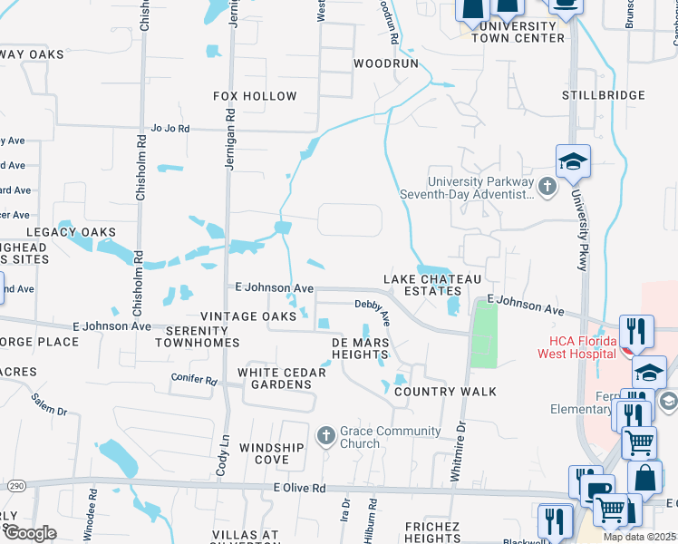 map of restaurants, bars, coffee shops, grocery stores, and more near 1400 East Johnson Avenue in Pensacola