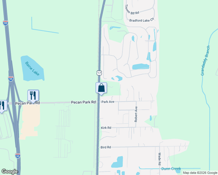 map of restaurants, bars, coffee shops, grocery stores, and more near 15453 North Main Street in Jacksonville