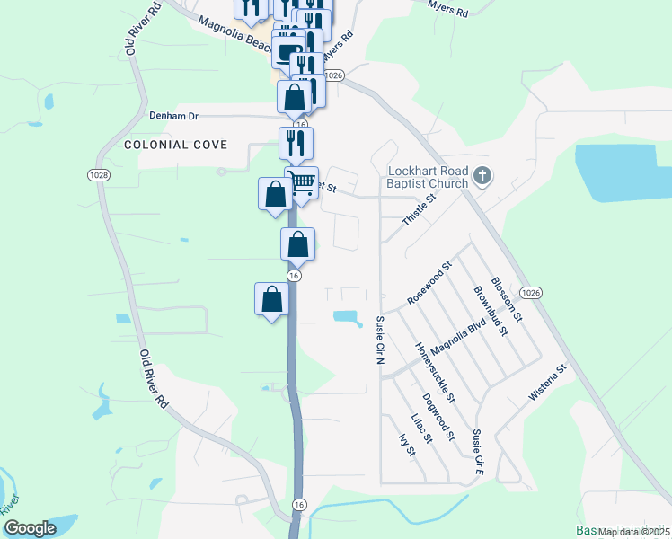 map of restaurants, bars, coffee shops, grocery stores, and more near 31164 Louisiana 16 in Denham Springs