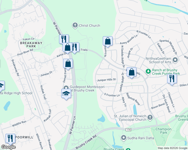 map of restaurants, bars, coffee shops, grocery stores, and more near 403 South Frontier Lane in Cedar Park