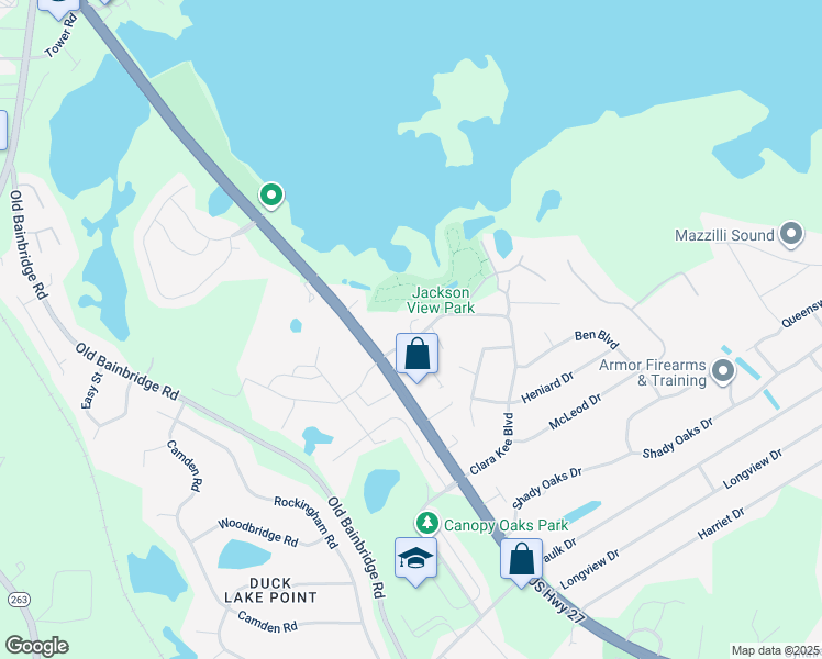 map of restaurants, bars, coffee shops, grocery stores, and more near Augustus Oak Court in Tallahassee