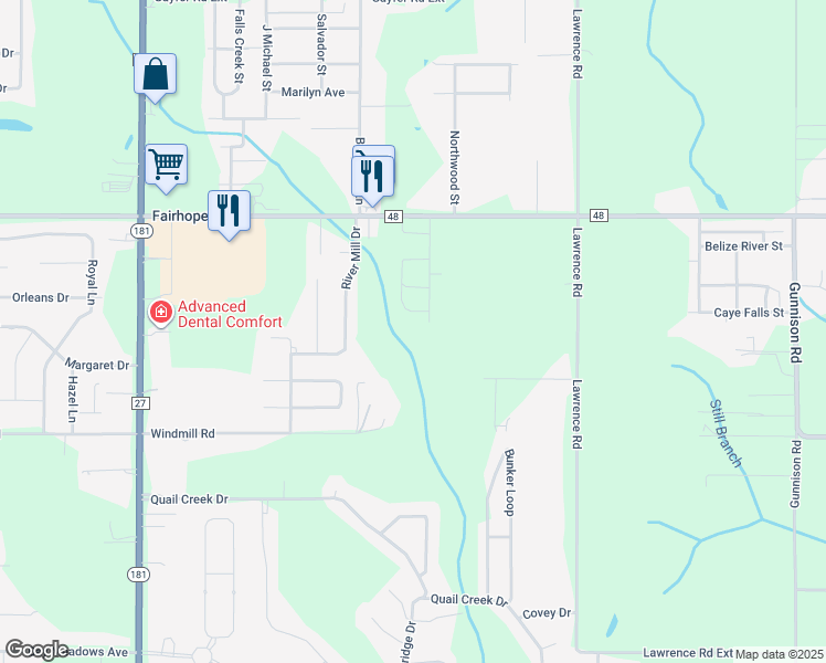 map of restaurants, bars, coffee shops, grocery stores, and more near 10499 Windmill Road in Fairhope