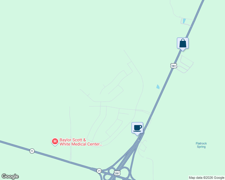 map of restaurants, bars, coffee shops, grocery stores, and more near 221 Cascade Falls Lane in Marble Falls