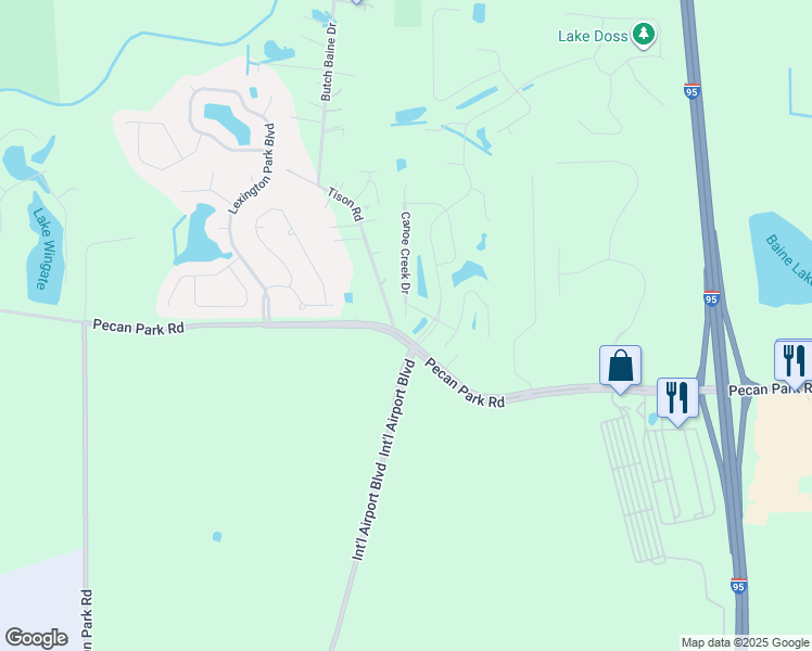 map of restaurants, bars, coffee shops, grocery stores, and more near 15702 Canoe Creek Drive in Jacksonville