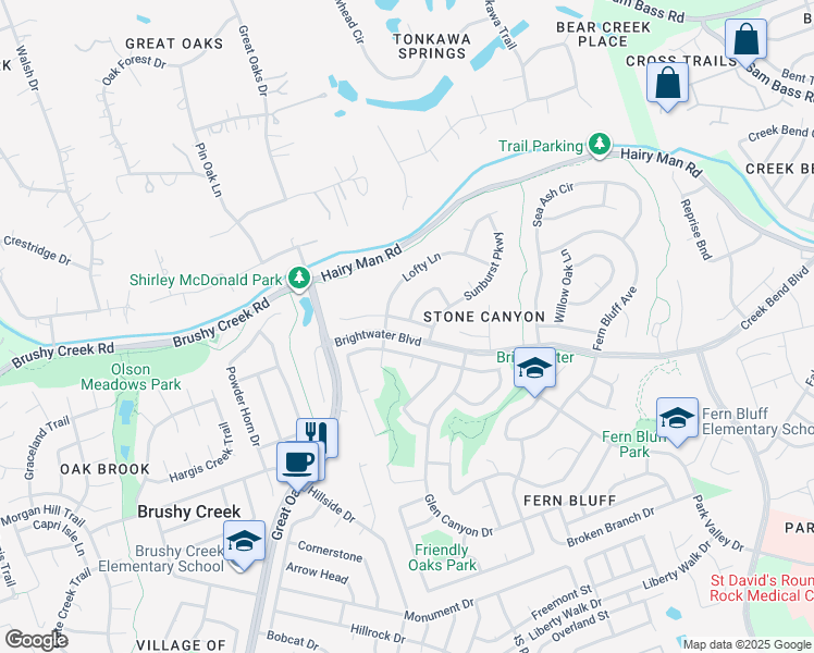 map of restaurants, bars, coffee shops, grocery stores, and more near 7124 Black Rock Bend in Round Rock