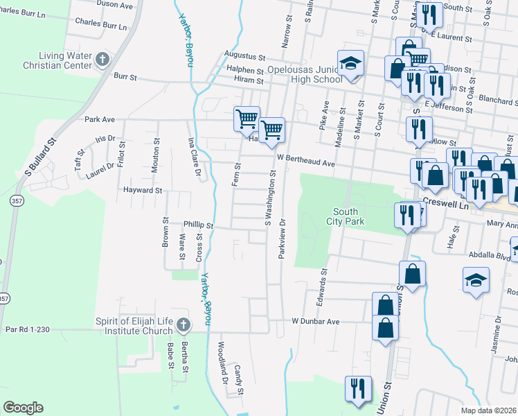 map of restaurants, bars, coffee shops, grocery stores, and more near 533-537 Wayne St in Opelousas