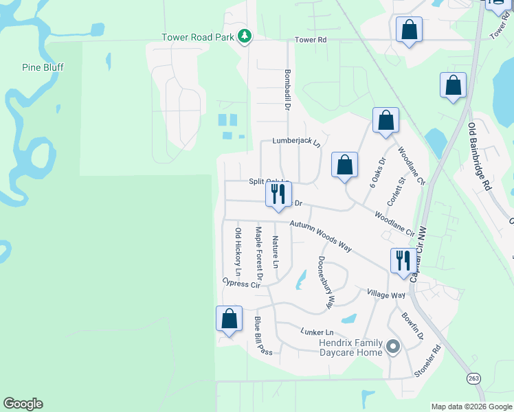 map of restaurants, bars, coffee shops, grocery stores, and more near 5664 Rustic Drive in Tallahassee