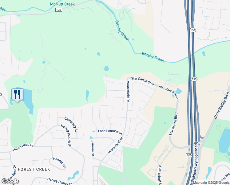 map of restaurants, bars, coffee shops, grocery stores, and more near 3699 Carnousty Cove in Round Rock