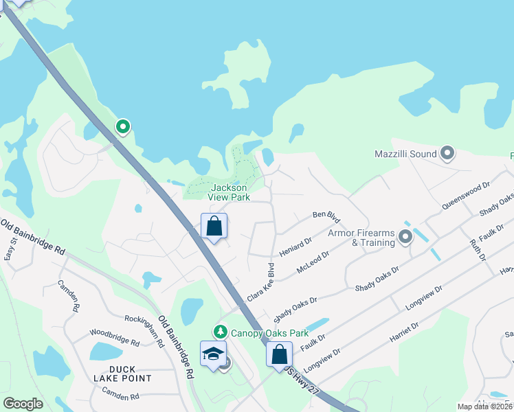 map of restaurants, bars, coffee shops, grocery stores, and more near 2529 Clara Kee Boulevard in Tallahassee