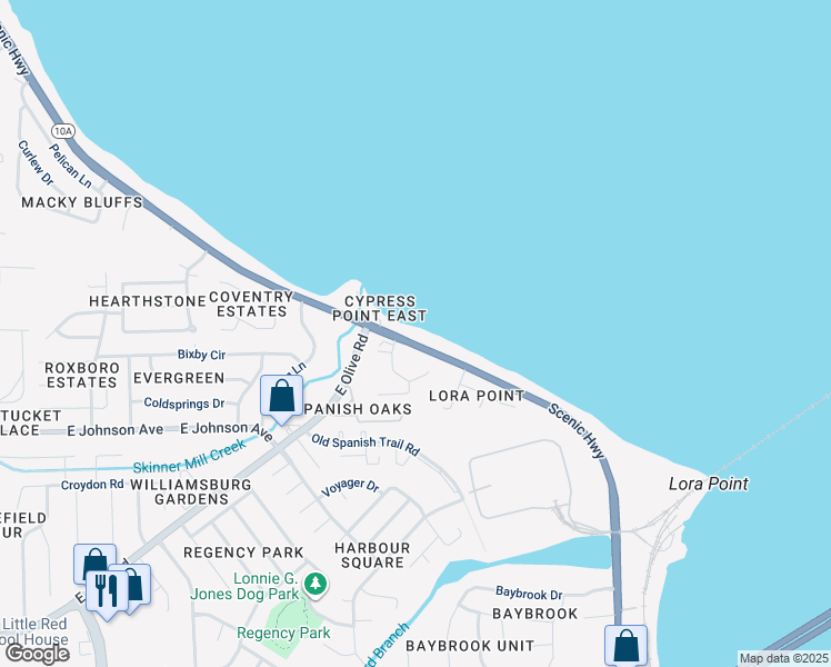 map of restaurants, bars, coffee shops, grocery stores, and more near 8682 Scenic Highway in Pensacola