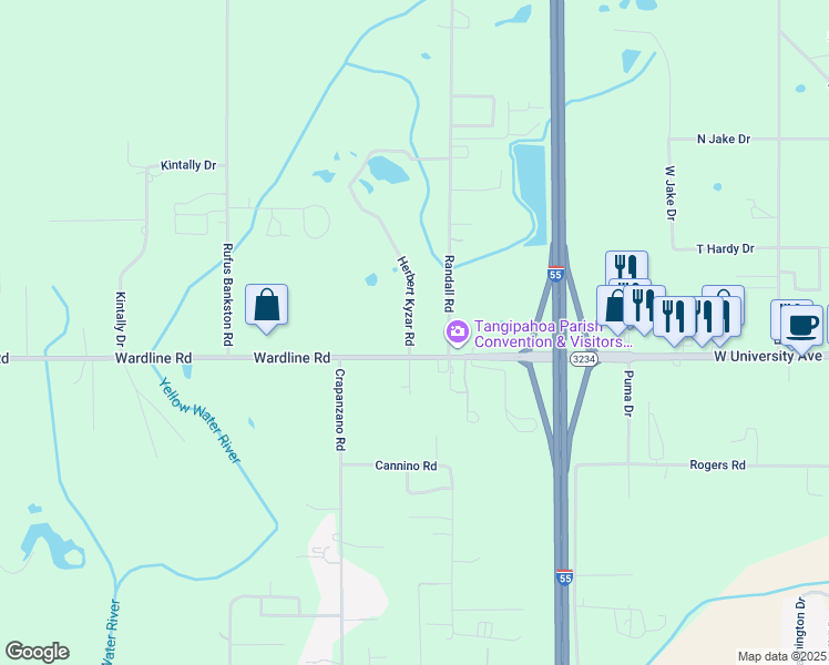 map of restaurants, bars, coffee shops, grocery stores, and more near 46018 Herbert Kyzar Road in Hammond