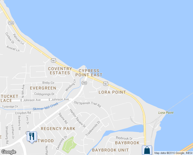 map of restaurants, bars, coffee shops, grocery stores, and more near 8682 Scenic Highway in Pensacola