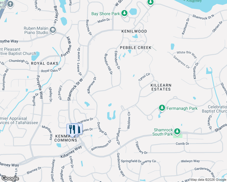map of restaurants, bars, coffee shops, grocery stores, and more near 4000 Brandon Hill Drive in Tallahassee