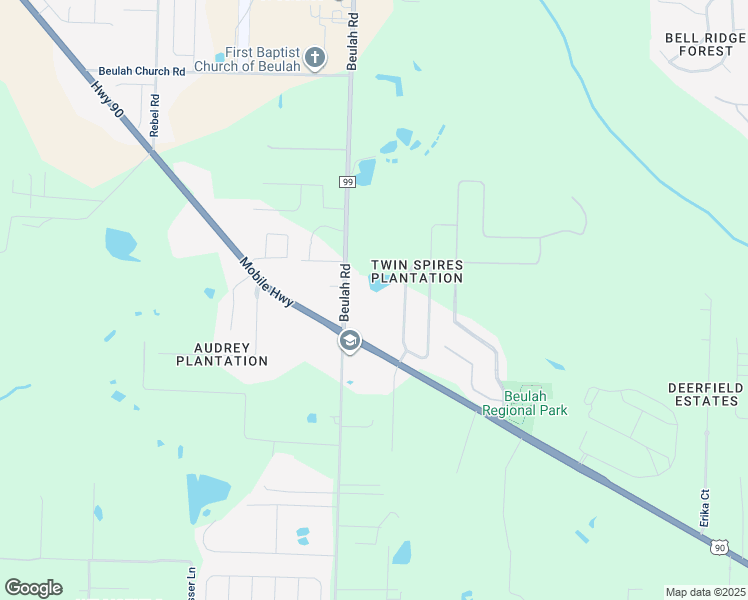 map of restaurants, bars, coffee shops, grocery stores, and more near 8314 Beulah Road in Pensacola