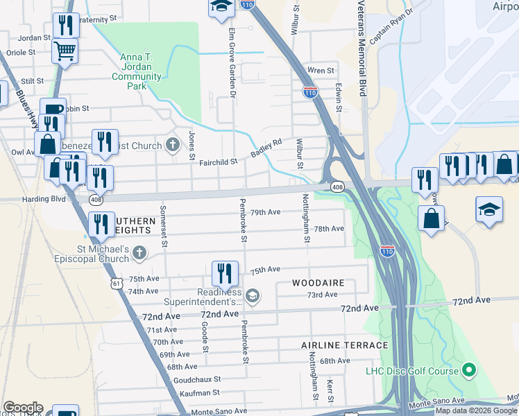 map of restaurants, bars, coffee shops, grocery stores, and more near 2435 79th Avenue in Baton Rouge