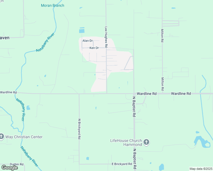 map of restaurants, bars, coffee shops, grocery stores, and more near 46037 Lee Hughes Road in Hammond