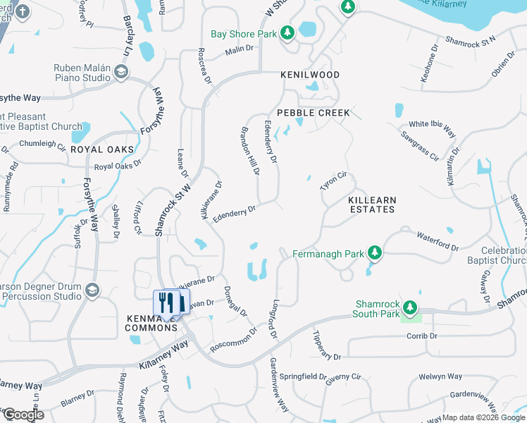 map of restaurants, bars, coffee shops, grocery stores, and more near 2949 North Shamrock Street in Tallahassee