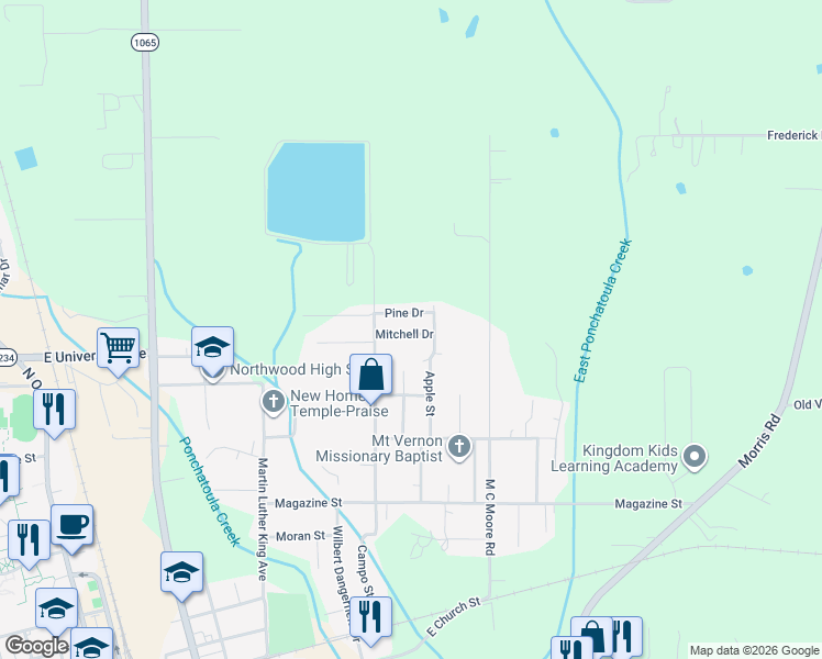 map of restaurants, bars, coffee shops, grocery stores, and more near 200 Pine Drive in Hammond